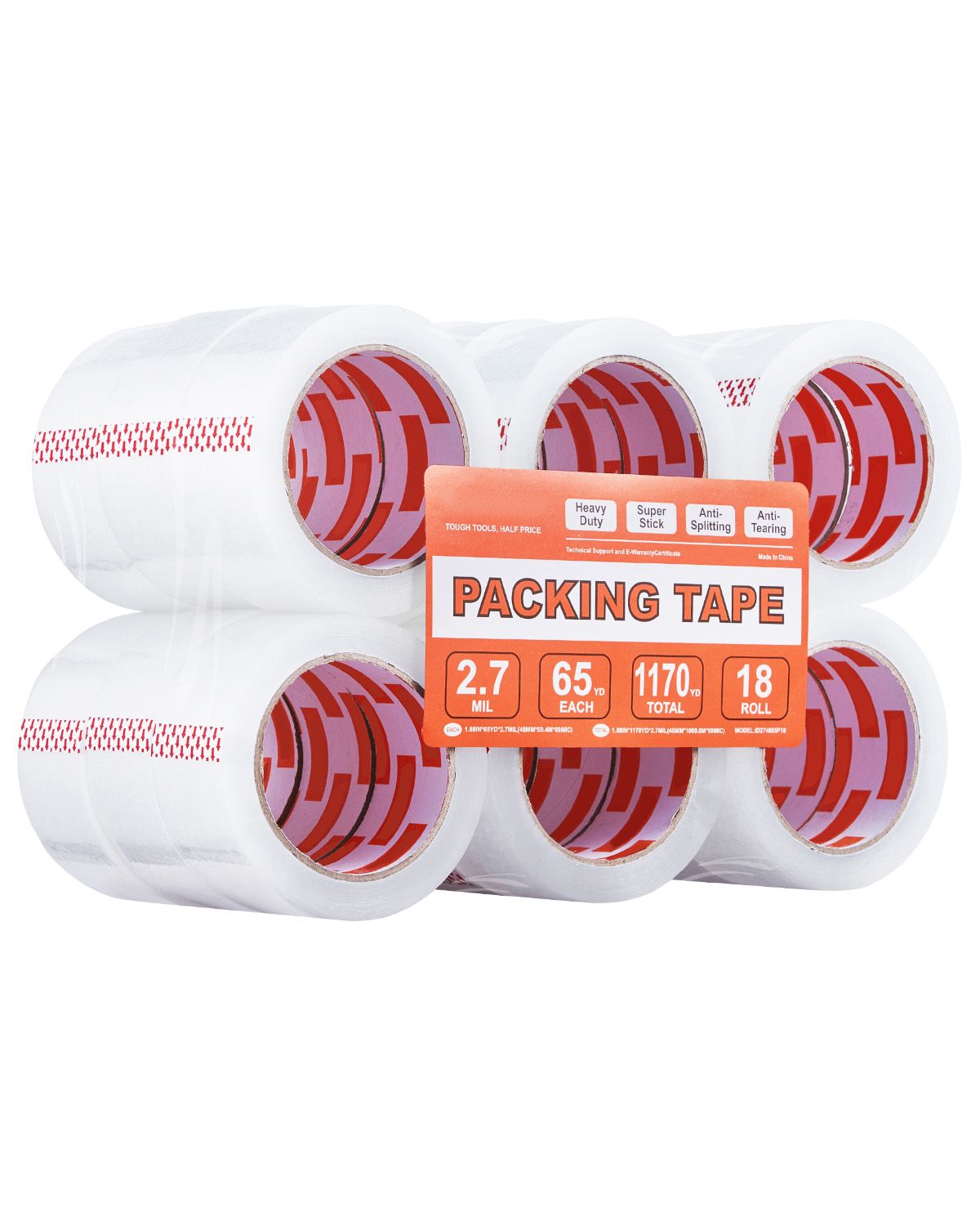 Packing Tape 18 Rolls 65 Yards Heavy Duty Clear Packing Tapes 2.7 Mil