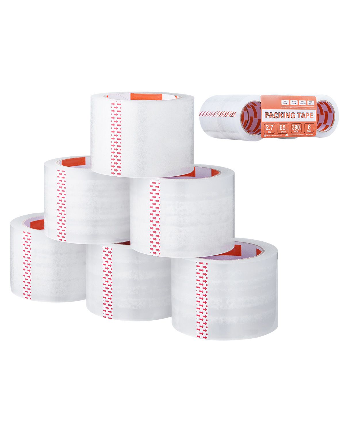 Clear Packing Tape 6 Rolls 65 Yards Heavy Duty Clear Packing Tapes 2.7 Mil