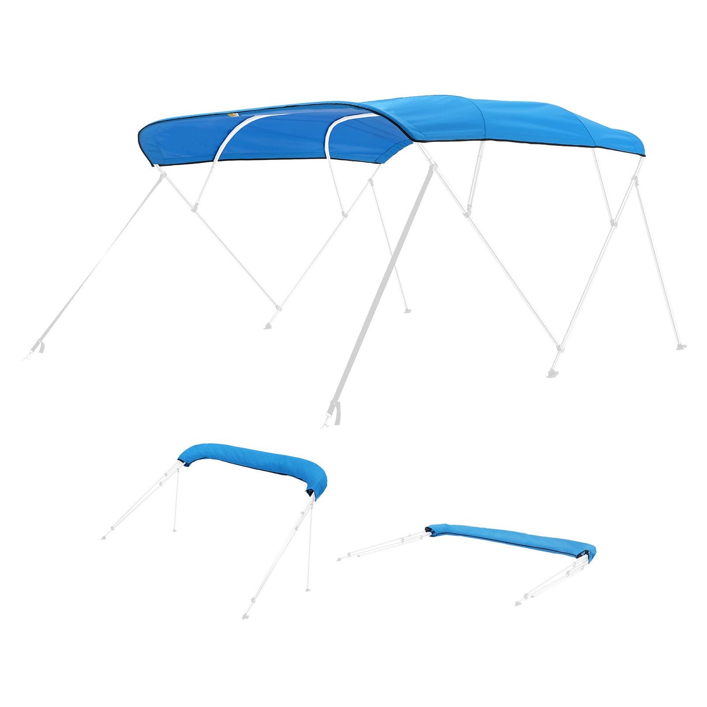4 Bow Boat Bimini Tops, 600D Polyester Canopy, Waterproof & Sun Protection Boat Awning Canopy with Storage Bag, Bimini Top Replacement, 96"Lx(91"-96")W, Pacific Blue (Support Frame Not Included)