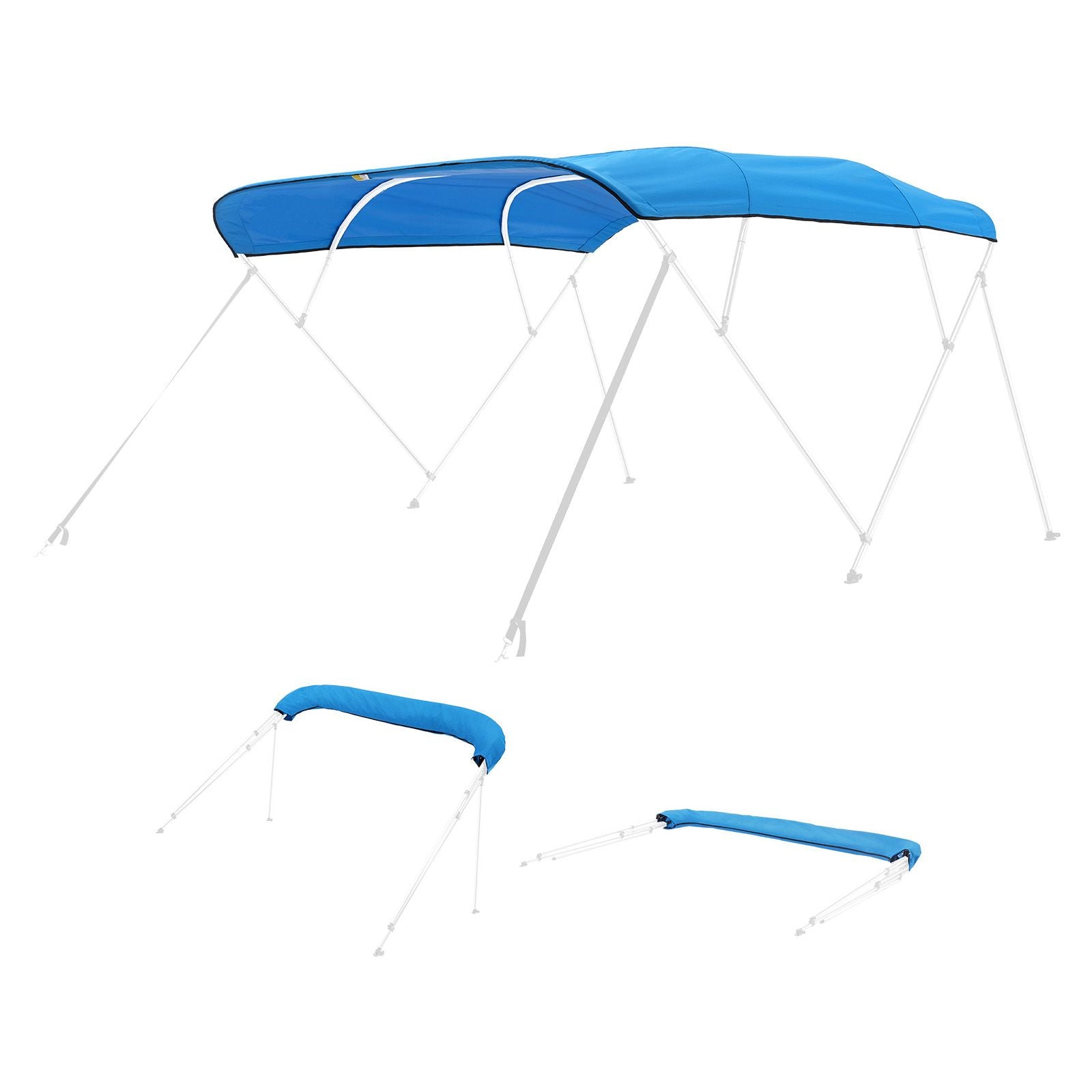 4 Bow Boat Bimini Tops, 600D Polyester Canopy, Waterproof & Sun Protection Boat Awning Canopy with Storage Bag, Bimini Top Replacement, 96"Lx(91"-96")W, Pacific Blue (Support Frame Not Included)