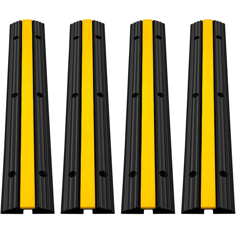 VEVOR Cable Protector 18000lbs Single Channel Rubber Cable Hose Protector 4 Pack Cable Hose Protector Floor Outdoor Cable Protector Ramp Modular Rubber Hose Protector Floor Cover Protector (4 pack)