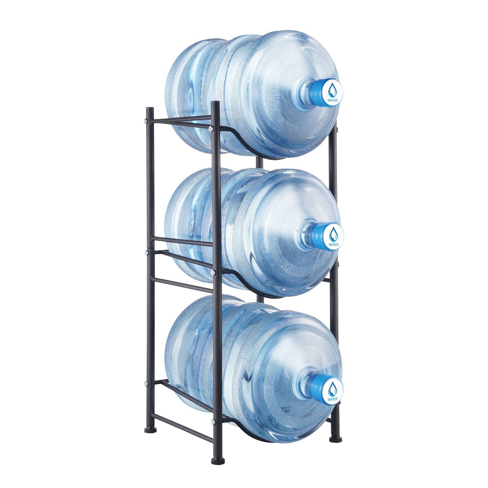 3 Tiers Water Jug Holder, 5 Gallon Water Bottle Holder, Single Row Water Bottle Rack for 3 Bottles, Heavy Duty Water Jug Rack for Kitchen, Office, Living Room, Black