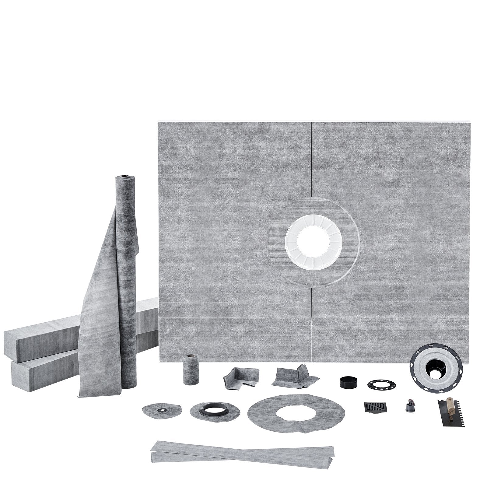 VEVOR Shower Curb Kit, 1219x1524mm, 60"x48" Shower Pan Kit with 50.8mm ABS Central Flange, Waterproof Membrane, Stainless Steel Grate and Joint Sealant, Shower Pan Slope Sticks Fit for Bathroom