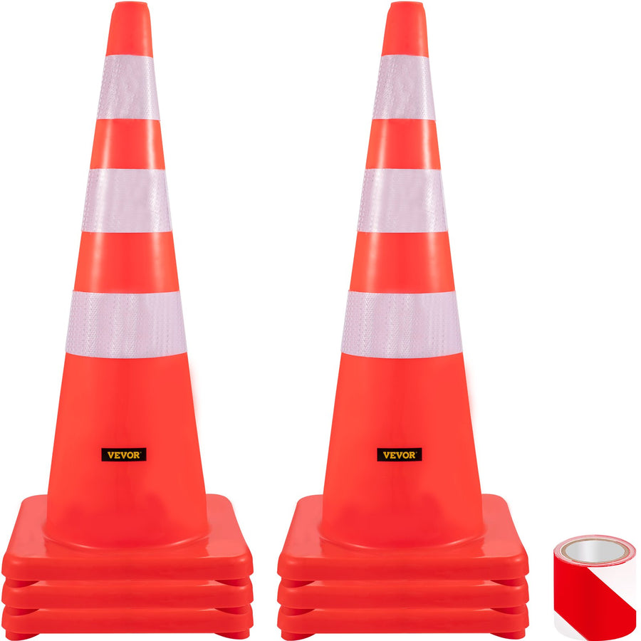 VEVOR Safety Cones, 6" x 36" Traffic Cones, PVC Orange Construction Cones, Reflective Collars Traffic Cones with Weighted Base Used for Traffic Control, Driveway Road Parking and School Improvement