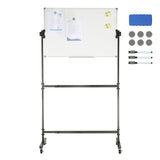 91.5x61cm Rolling Magnetic Whiteboard, Double-sided Mobile Whiteboard, Adjustable Height Dry Erase Board with Wheels, 1 Magnetic Erase & 3 Dry Erase Markers & Movable Tray Office, School