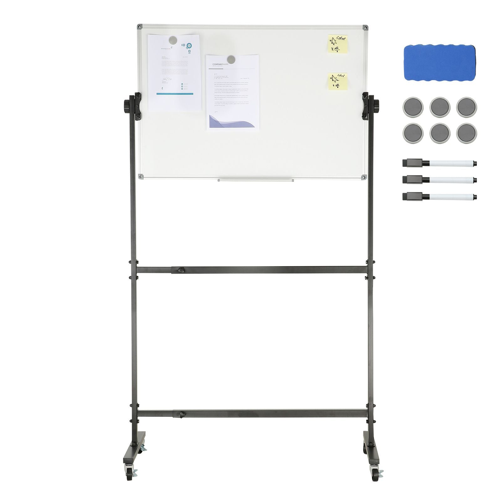 91.5x61cm Rolling Magnetic Whiteboard, Double-sided Mobile Whiteboard, Adjustable Height Dry Erase Board with Wheels, 1 Magnetic Erase & 3 Dry Erase Markers & Movable Tray Office, School