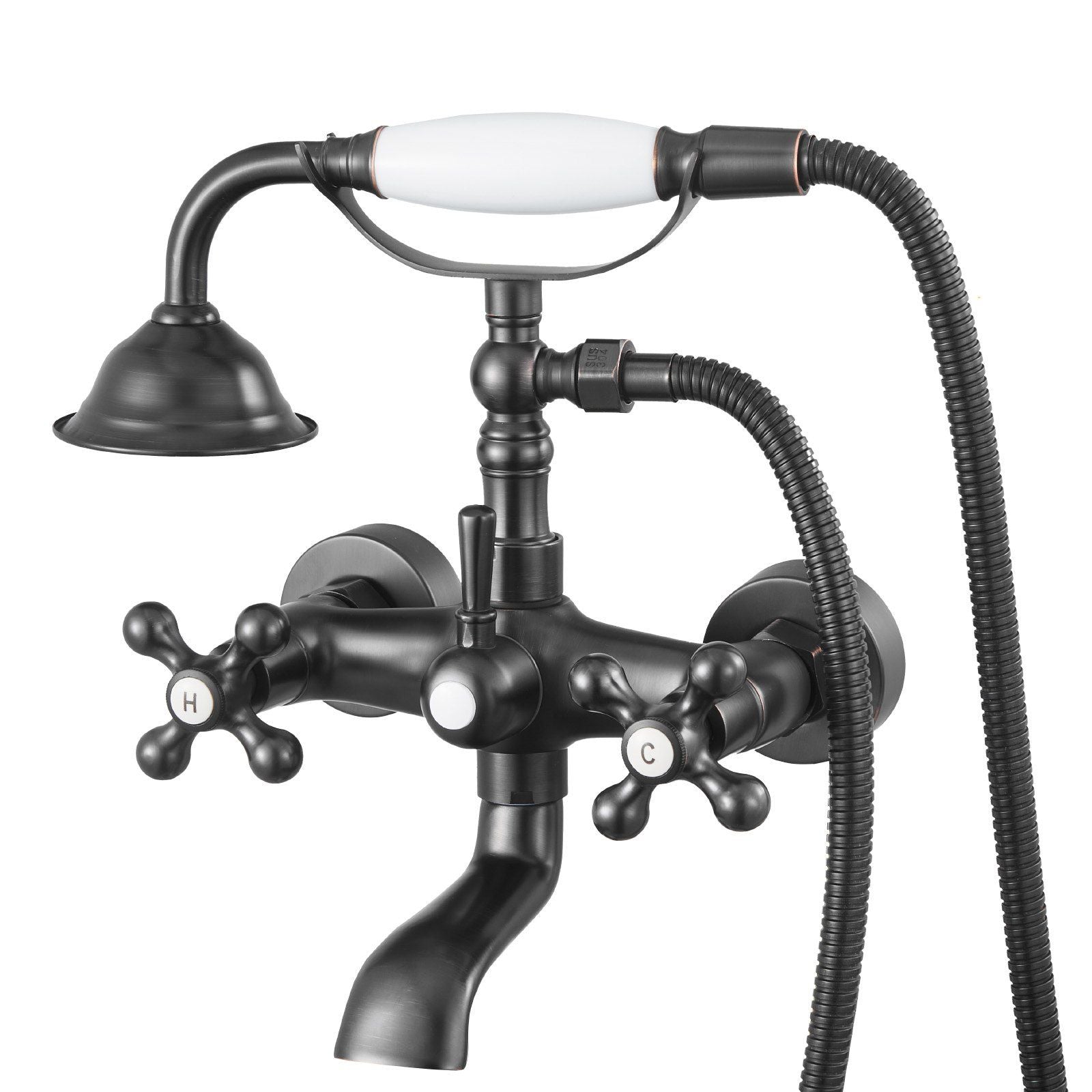 Clawfoot Tub Faucet, Wall Mount Bathtub Faucets with Handheld Shower, Vintage Oil-Rubbed Bronze Clawfoot Tub Filler Faucet Shower Kit with Adjustable Swing Arms & 360° Rotation Spout for Bathtubs
