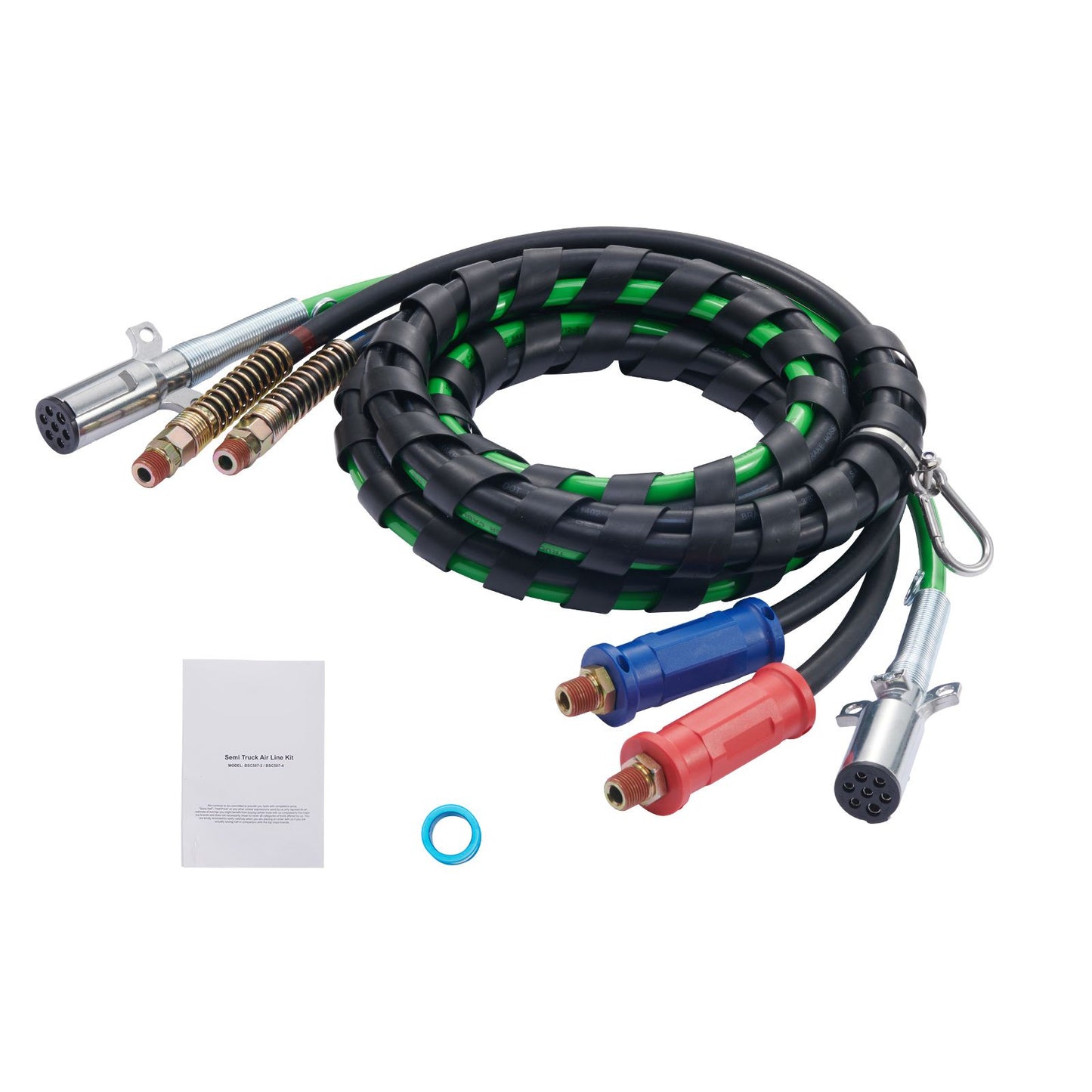 12FT Semi Truck Air Lines Kit, 3-in-1 Air Hoses & ABS Power Line for Semi Truck Trailer Tractor, 7-Way Plug Electrical Cord Cable and Rubber Air Lines Hose Assembly Kit with Hook & Teflon Tape