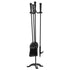 Fireplace Tool Set, 4 PCS Fire Tool Set and Holder with Three-Prong Stand, Ash Shovel, Brush, Fire Place Poker, Wrought Iron Fireplace Accessories for Campfire Indoor/Outdoor, Black