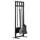 Fireplace Tool Set, 5 PCS Fire Tool Set and Holder with Square-Frame Stand, Tongs, Ash Shovel, Brush, Fire Place Poker, Wrought Iron Steel Fireplace Accessories for Indoor/Outdoor, Black
