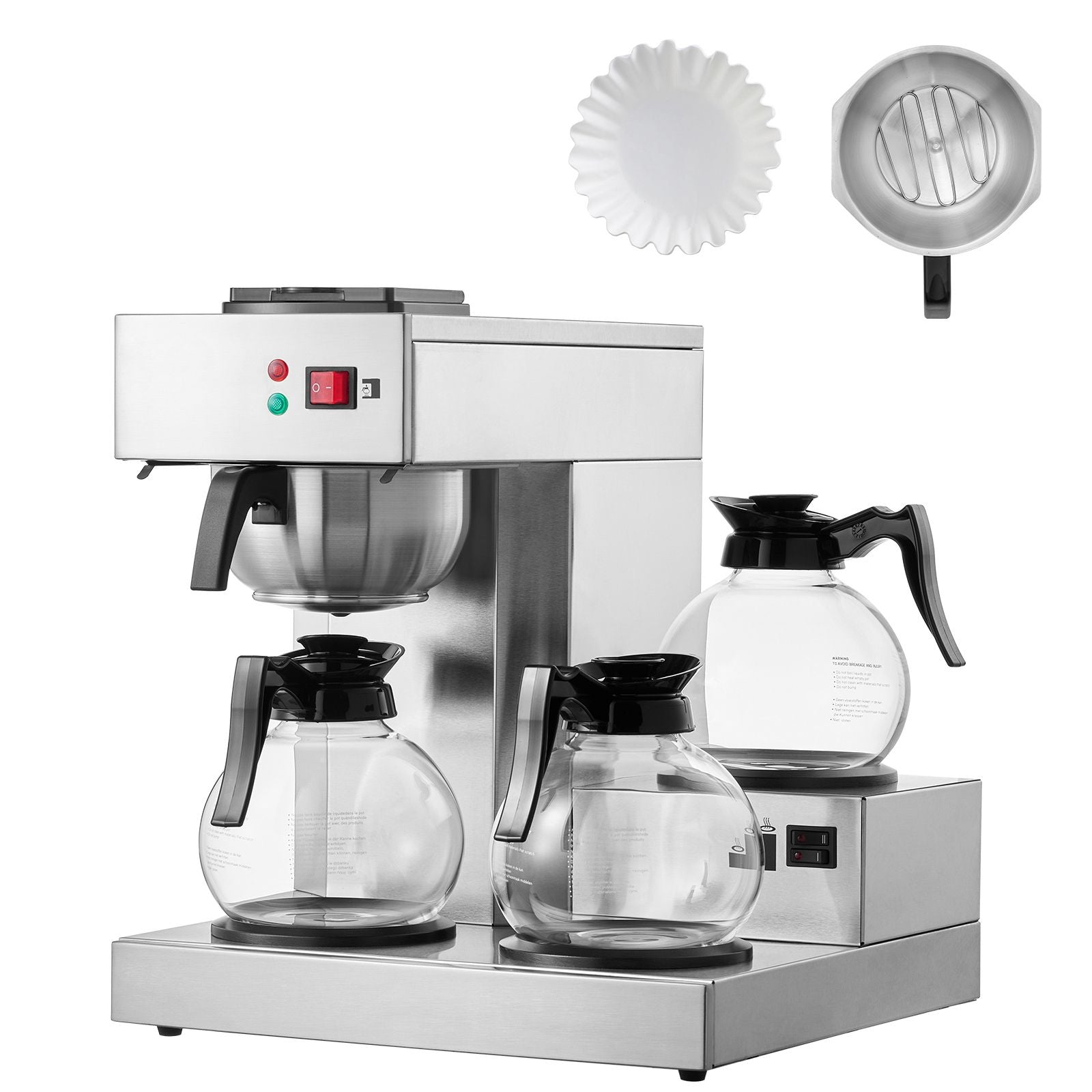 12 Cups Commercial Drip Coffee Maker with 3 Glass Carafes and 3 Warmers