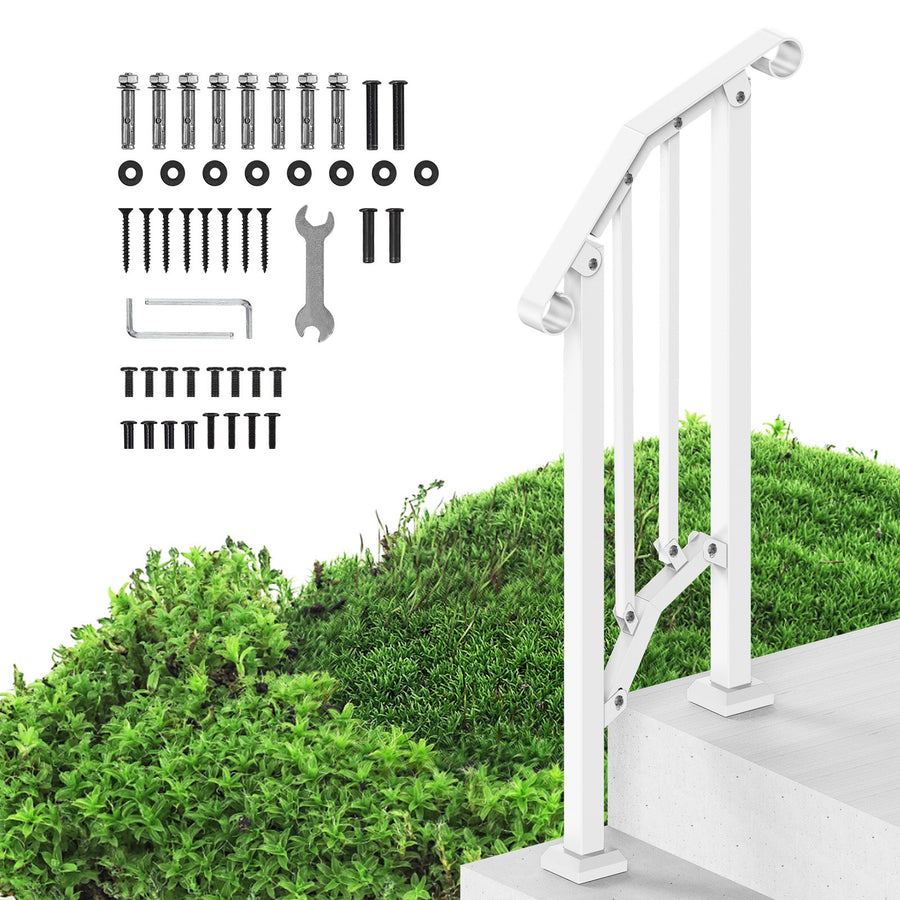 VEVOR Handrails for Outdoor Steps, 1-2 Step Stair Hand Rail Kit, Transitional Carbon Steel Railings with Installation Kit, Stair Rails for Seniors, Concrete Steps & Porch & Deck, White Retro Arch