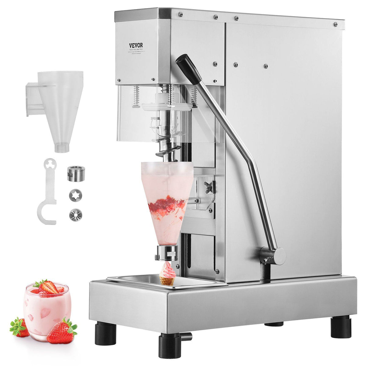 Ice Cream Blender, 750W High-Speed Ice Cream Maker Mixer Stir Machine 1740RPM, 304 Stainless Steel Ice Cream Shaker, Long Handle + PC Protective Shield, Customizable with any Flavor of Ice Cream