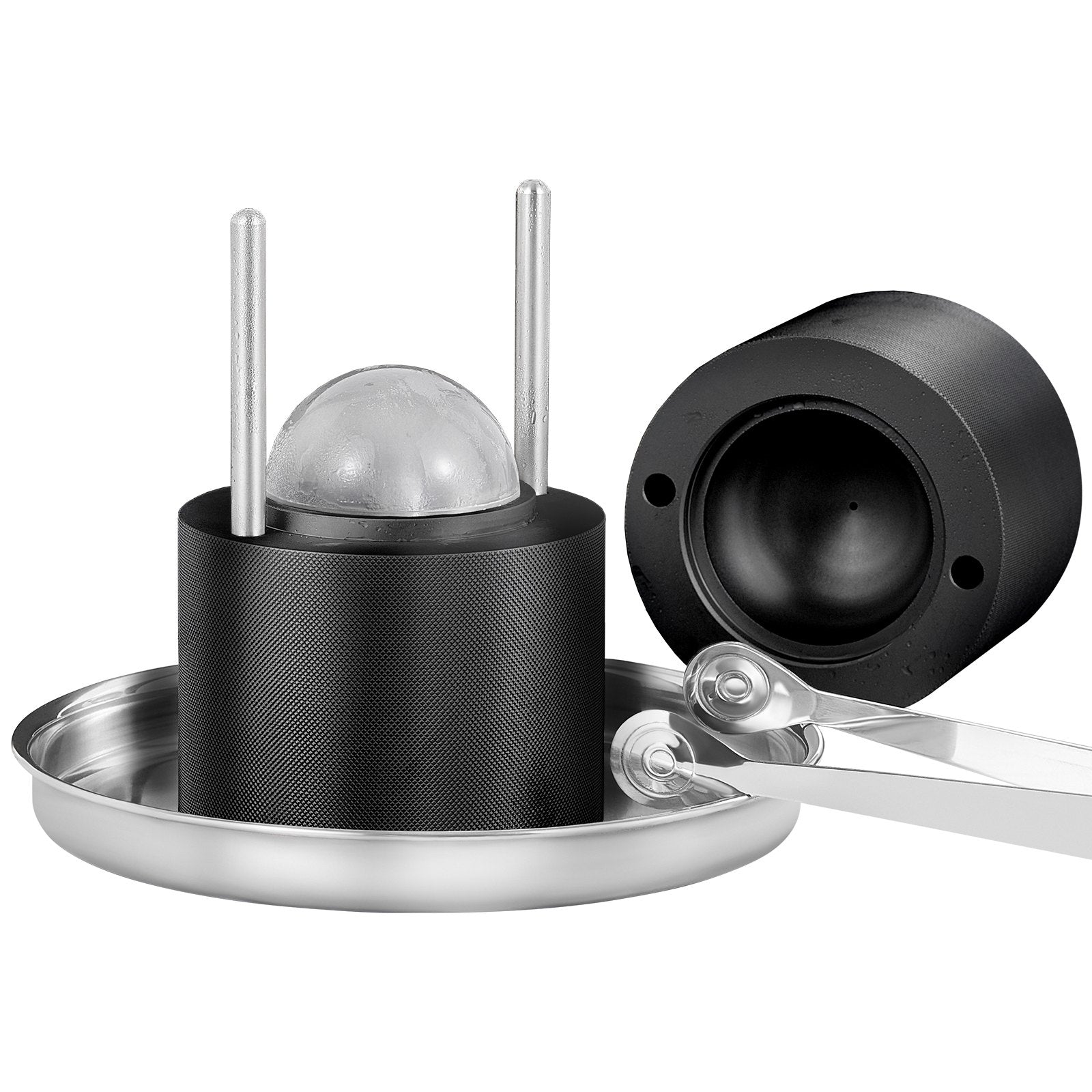 VEVOR Ice Ball Press, 6cm Ice Ball Maker, Aircraft Al Alloy Ice Ball Press Kit for 60mm Ice Sphere, Ice Press with Tong and Drip Tray, for Whiskey, Cocktail, Bourbon, Scot on Party & Holiday, Black