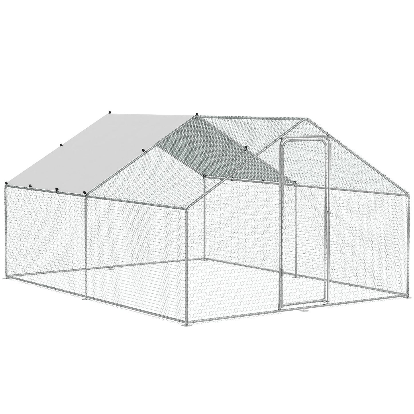 Large Metal Chicken Coop, 3x3.93x1.99 m Walk-in Chicken Runs for Yard with Cover, Spire Roof Hen House with Security Lock for Outdoor and Backyard, Farm, Duck Rabbit Cage Poultry Pen