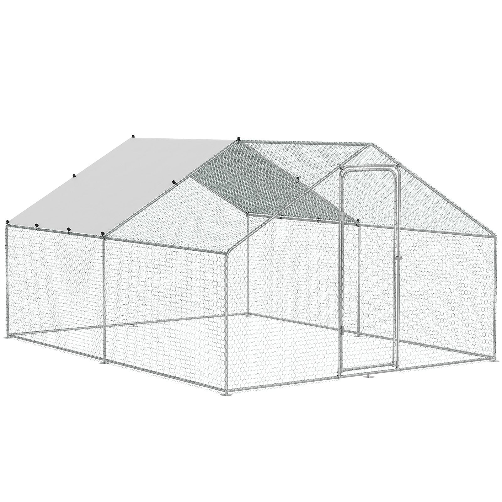 Large Metal Chicken Coop, 3x3.93x1.99 m Walk-in Chicken Runs for Yard with Cover, Spire Roof Hen House with Security Lock for Outdoor and Backyard, Farm, Duck Rabbit Cage Poultry Pen