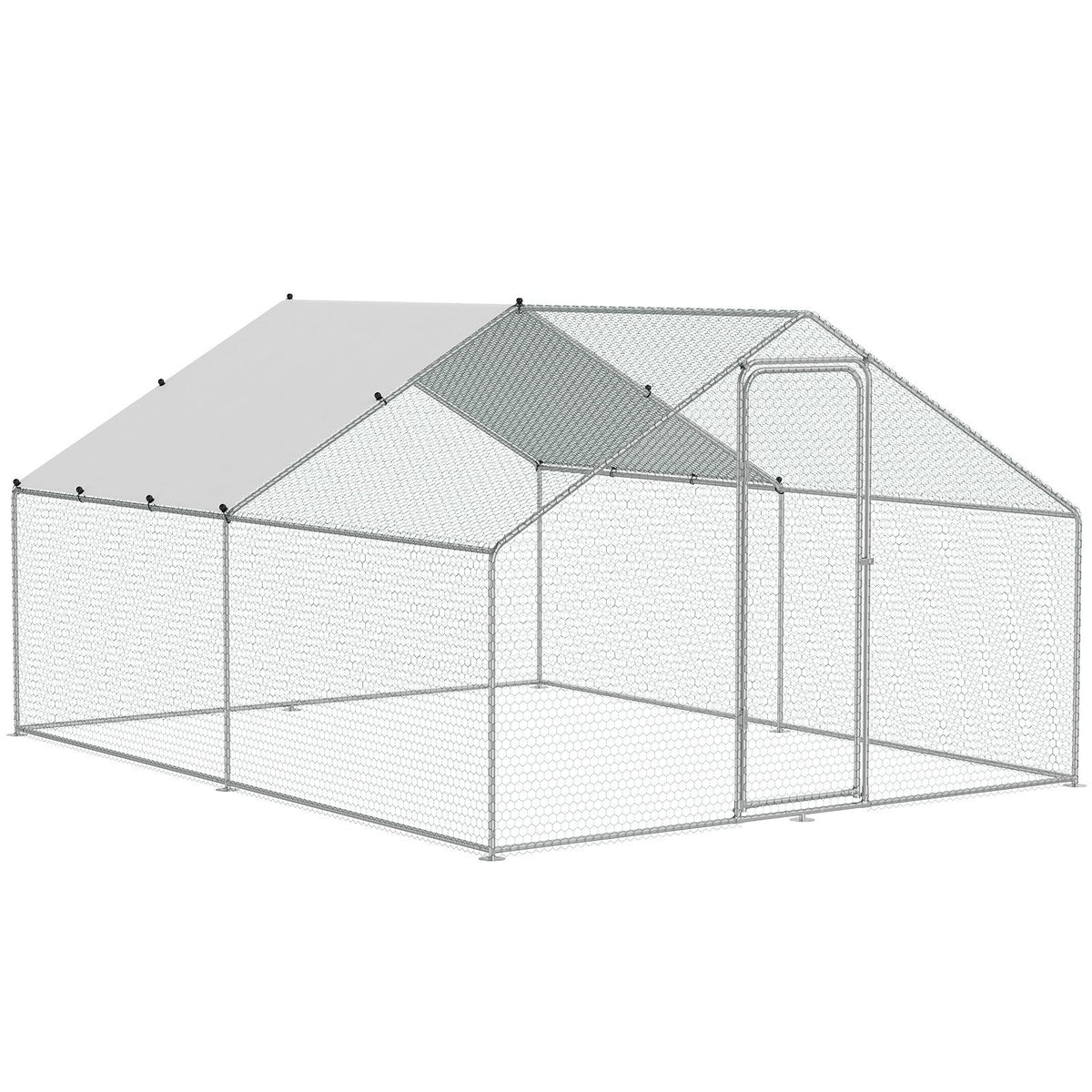 Large Metal Chicken Coop, 3x3.93x1.99 m Walk-in Chicken Runs for Yard with Cover, Spire Roof Hen House with Security Lock for Outdoor and Backyard, Farm, Duck Rabbit Cage Poultry Pen