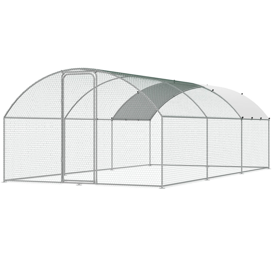 VEVOR Large Metal Chicken Coop with Run, 9.8x19.3x6.5 ft Walk-in Chicken Runs for Yard with Cover, Doom Roof Hen House with Security Lock for Outdoor and Backyard, Farm, Duck Rabbit Cage Poultry Pen