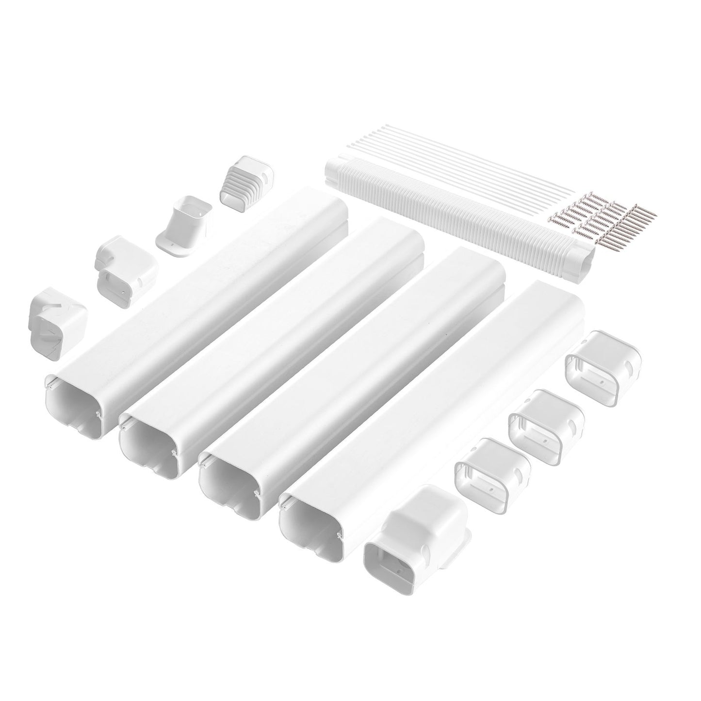 Mini Split Line Set Cover 76.2mm W 5350mm L, PVC Decorative Pipe Line Cover For Air Conditioner with 4 Straight Ducts & Full Components Easy to Install, Paintable for Heat Pumps, White