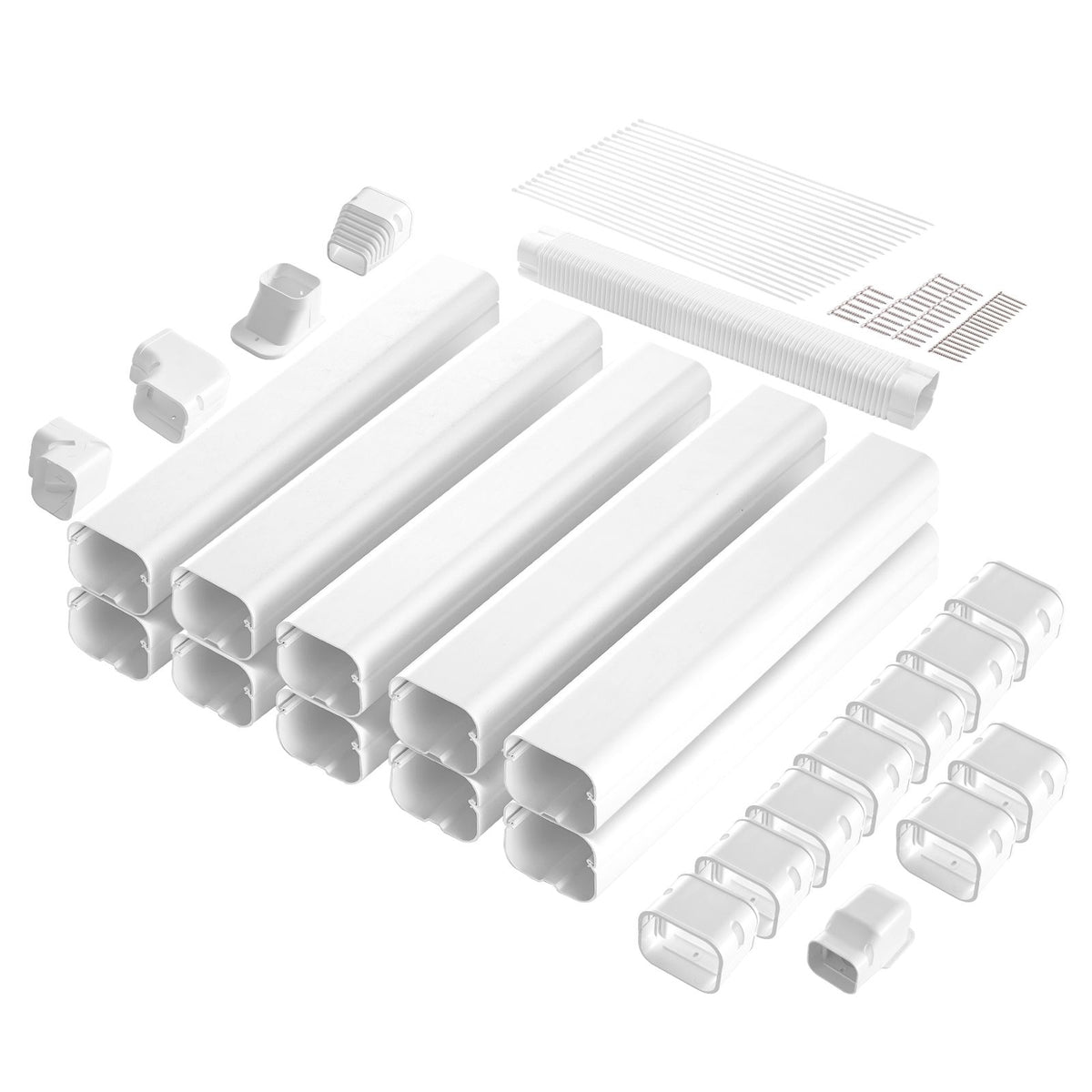 Mini Split Line Set Cover 76.2mm W 5400mm L, PVC Decorative Pipe Line Cover For Air Conditioner with 10 Straight Ducts & Full Components Easy to Install, Paintable for Heat Pumps, White