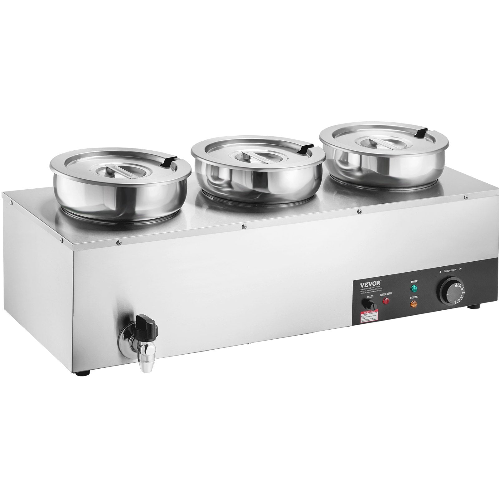 VEVOR Electric Soup Warmer, Three 7.4QT Stainless Steel Round Pot, 1200W Commercial Food Warmer, 30 - 85℃ Adjustable Temp, Bain Marie with Anti-Dry Burn and Reset Button, for Restaurant, Buffet