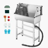 86.4 cm Stainless Steel Dog Washing Station, Pet Grooming Tub with Hot & Cold Faucet, Showerhead, Storage Rack, No-Bend All-in-One Bathtub, Home Wash Sink, Fits Small Cats and Dogs
