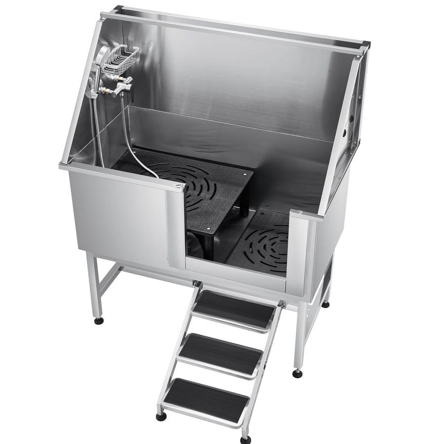 VEVOR 127 cm Dog Grooming Bath Tub Stainless Steel w Stairs Water Filter