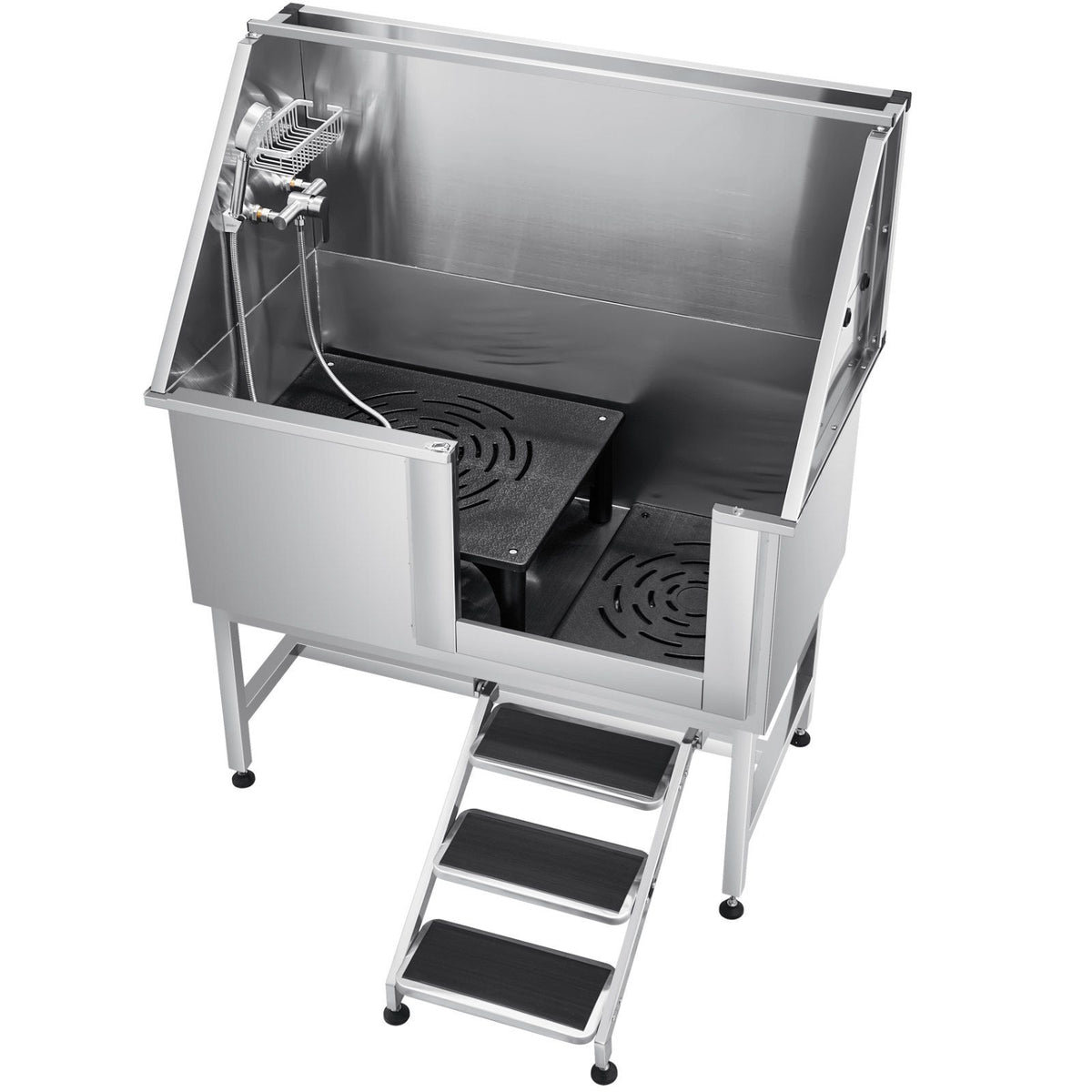 Stainless Steel Dog Washing Station, 127 cm Pet Grooming Tub w/ Stairs, PE Water Filter Board, Faucet & Showerhead & Soap Holder Dog Bathtub for Large & Medium & Small Pets (Left Door)