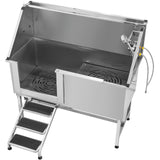 Stainless Steel Dog Washing Station, 157.48 cm Pet Grooming Tub w/ Stairs, PE Water Filter Board, Faucet & Showerhead & Soap Holder Dog Bathtub for Large & Medium & Small Pets (Left Door)