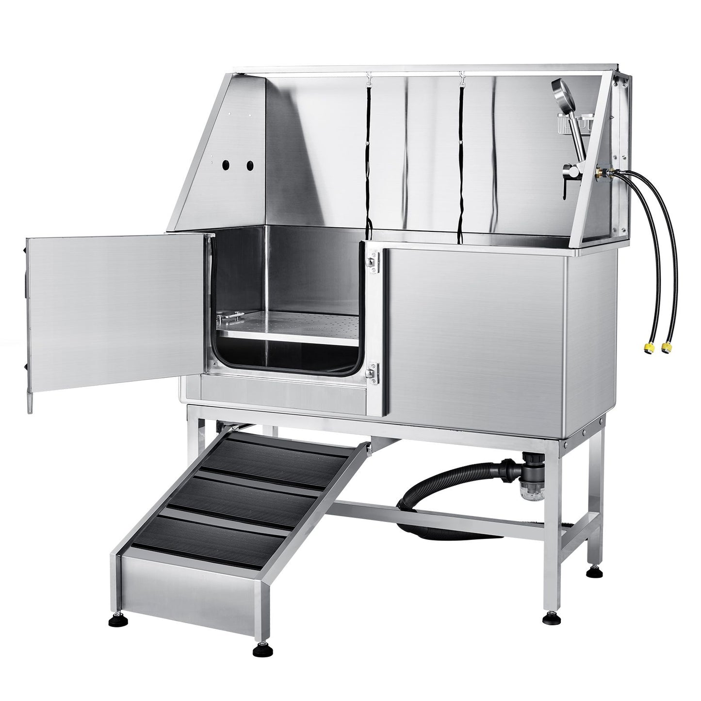 1.57M Pet Dog Bathing Station w/Ramp, Professional Stainless Steel Dog Grooming Tub w/ Soap Box, Faucet,Rich Accessory,Bathtub for Large,Medium,Small Pets, Washing Sink for Home(Left)