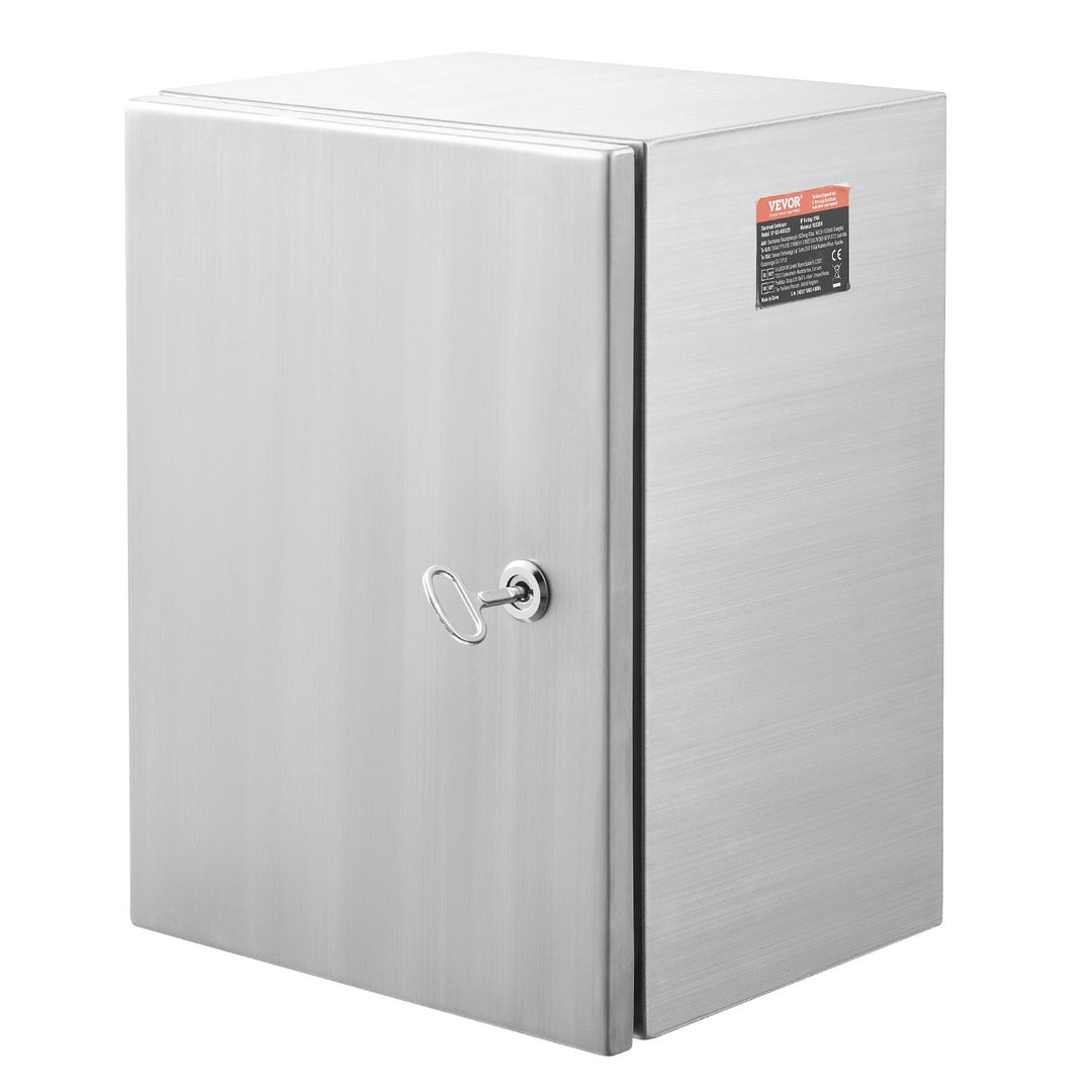 VEVOR Steel Electrical Box, 40x30x15 cm, 304 Stainless Steel Electrical Enclosure Box, Wall-Mounted Outdoor Electrical Electronic Equipment Enclosure with Mounting Plate Hinges Lock, IP66 Waterproof