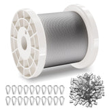 Wire Rope Kit, 1.59 mm 100.6 m 304 Stainless Steel Cable with 80 Sleeves and 20 Thimbles, 2KN Breaking Strength, 7 x 7 Strands Marine Aircraft Grade for Handrail Stair Decking Fence Outdoors