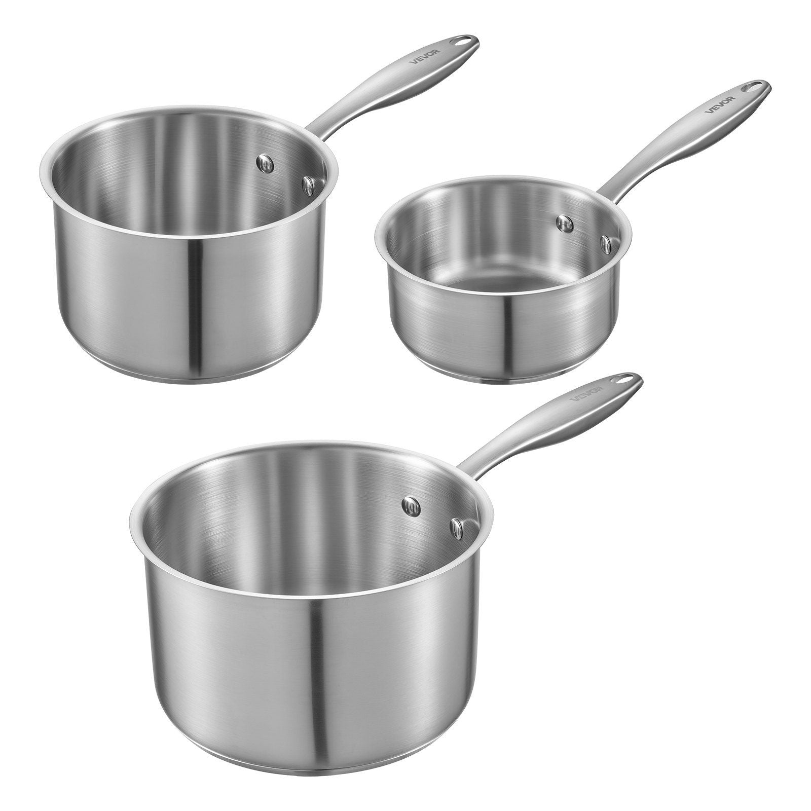 Stainless Steel Saucepan Set, 1 QT & 2 QT & 3 QT Saucepans with Glass Lids, Multipurpose Nonstick Stainless Steel Sauce Pot with Ergonomic Handle, Friendly for Oven, Dishwasher, Induction Cooker