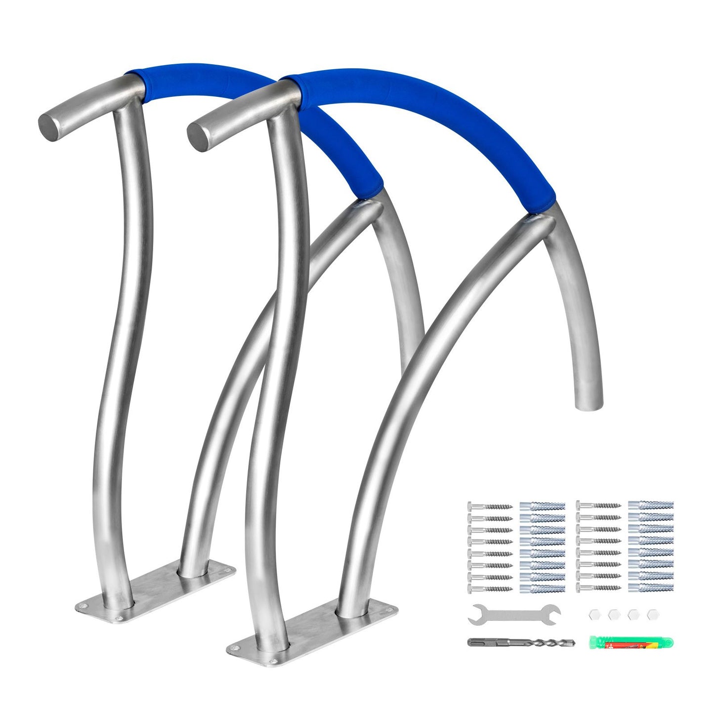 Pool Handrail, 30" x 30" Swimming Pool Stair Rail, 2 PCs Stainless Steel Stair Pool Hand Rail Rated 375lbs Load Capacity, Pool Rail with Quick Mount Base Plate, and Complete Mounting Accessories