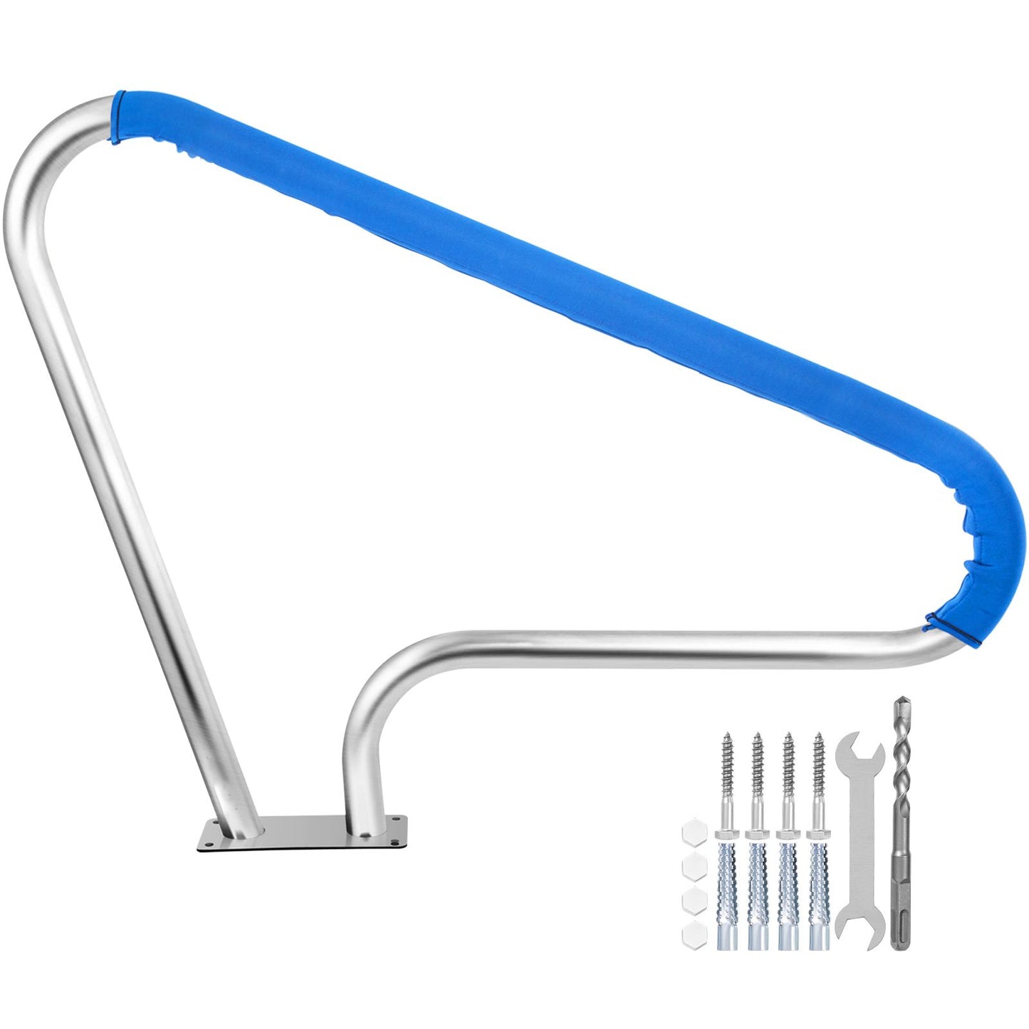 Pool Rail 48x36 Pool Railing 304 Stainless Steel 250LBS Load Capacity Silver Rustproof Pool Handrail Humanized Swimming Pool Handrail with Blue Grip Cover & M8 Drill Bit & Self-Taping Screws