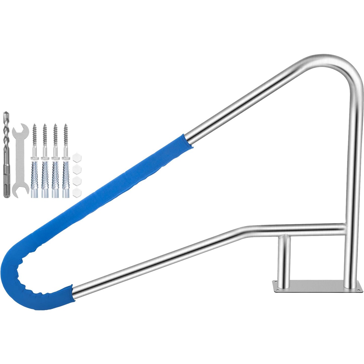 Pool Rail 54x36 Pool Railing 304 Stainless Steel 250LBS Load Capacity Silver Rustproof Pool Handrail Humanized Swimming Pool Handrail with Blue Grip Cover & M8 Drill Bit & Self-Taping Screws