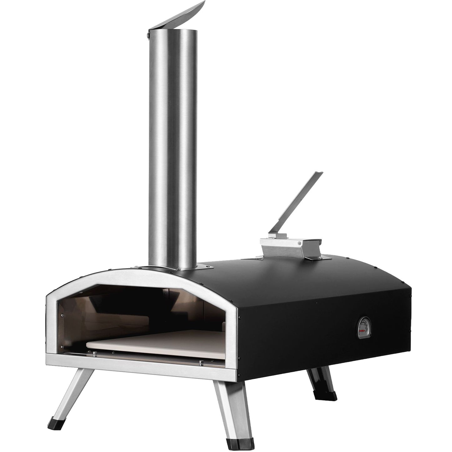 Outdoor Pizza Oven, 12" Wood Fired Pizza Ovens, Pellet Pizza Stove with Thermometer, Portable Pizza Maker for Outside Backyard Patio Camping, Pizza Stone, Carry Bag, Shovel, Black
