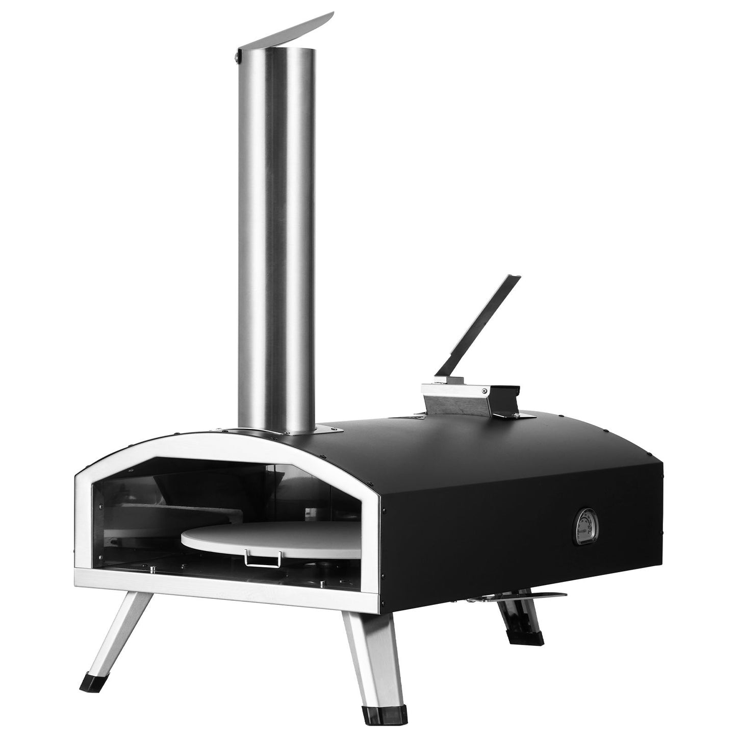 Outdoor Pizza Oven, 12" Wood Fired Pizza Ovens, Pellet Pizza Stove with Built-in Thermometer, with Thickened Cordierite, Rotating Pizza Stone, Carry Bag, Shovel, Portable Pizza Maker for Outside Backyard Patio Camping Black