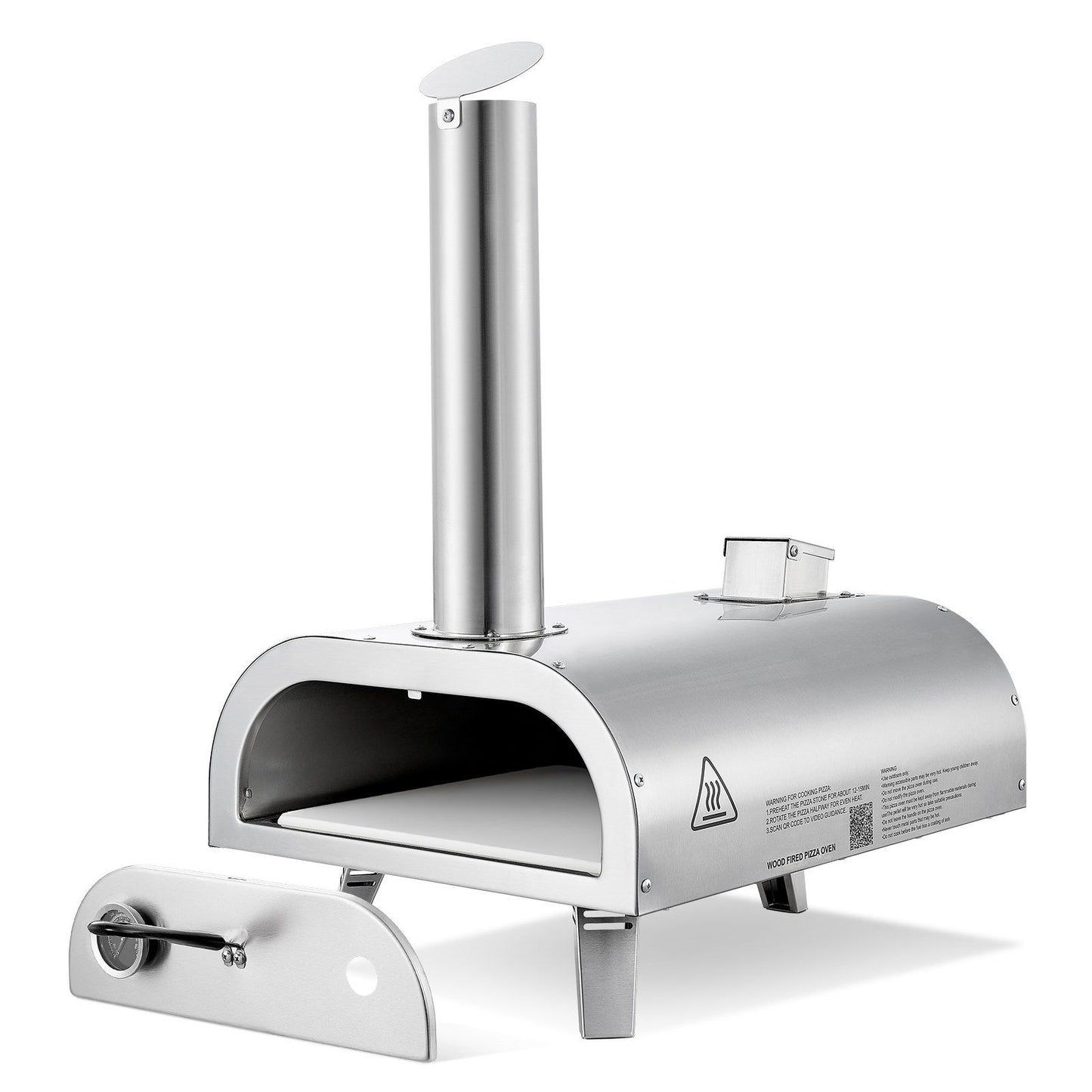 Pizza Oven Outdoor, 12" Pellet Pizza Oven, Portable Pizza-Stove with Built-in Thermometer, Wood Fired Stainless Steel Pizza-Maker, for Backyard, Camping, Pizza-Stone, Shovel, Carry Bag, Silver