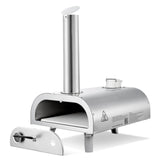 Pizza Oven Outdoor, 12" Pellet Pizza Oven, Portable Pizza-Stove with Built-in Thermometer, Wood Fired Stainless Steel Pizza-Maker, for Backyard, Camping, Pizza-Stone, Shovel, Carry Bag, Silver