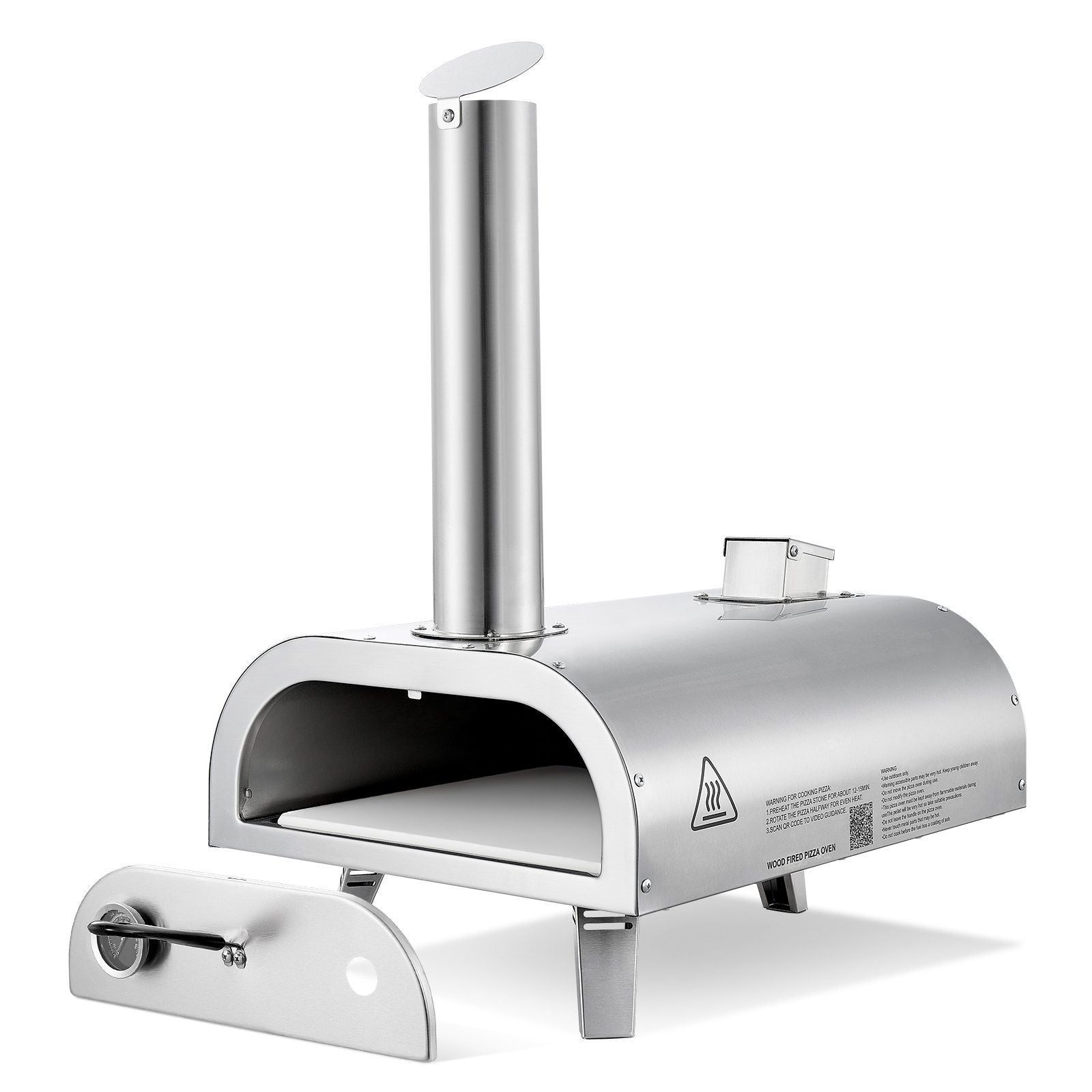 Pizza Oven Outdoor, 12" Pellet Pizza Oven, Portable Pizza-Stove with Built-in Thermometer, Wood Fired Stainless Steel Pizza-Maker, for Backyard, Camping, Pizza-Stone, Shovel, Carry Bag, Silver