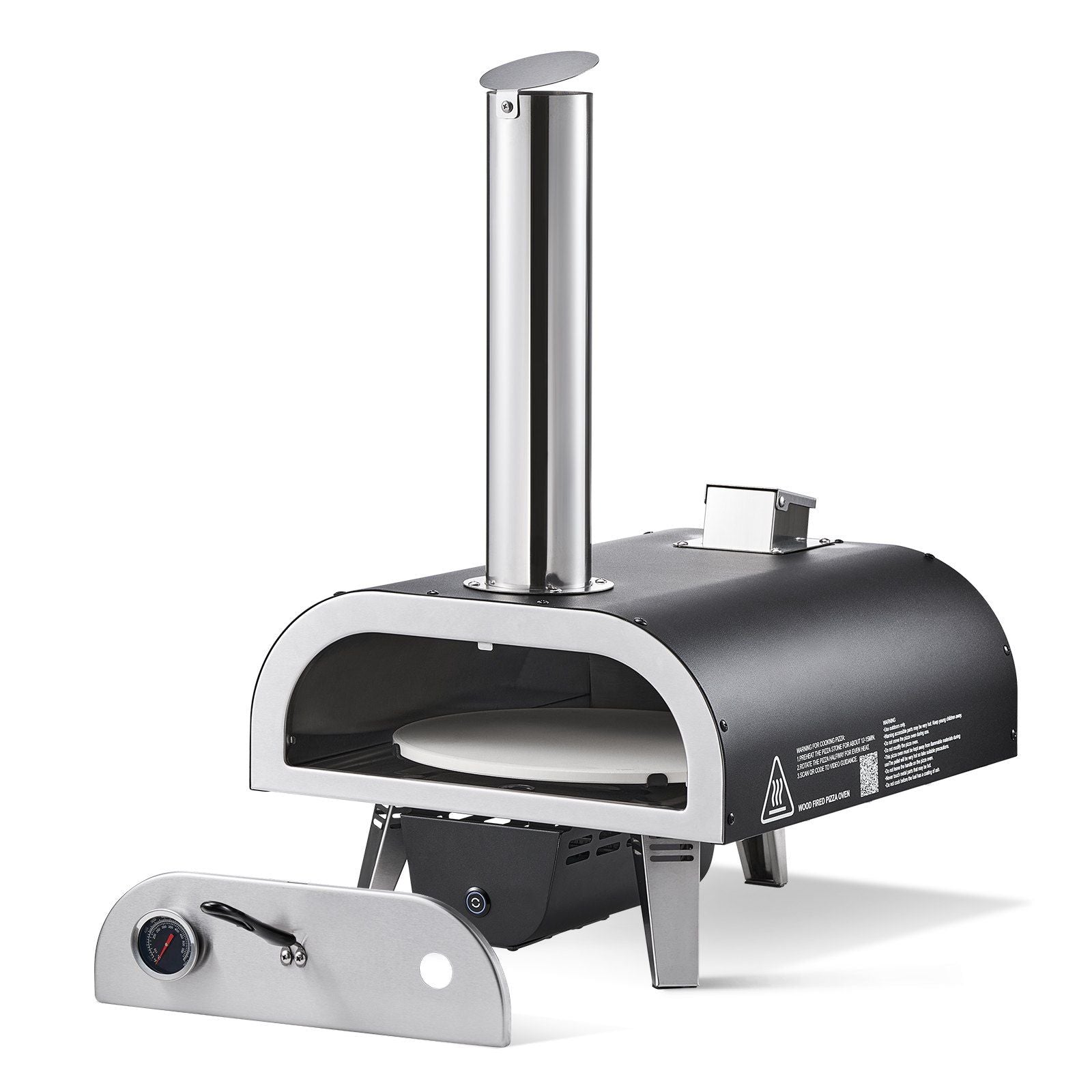 Outdoor Pizza Oven, 12 in Wood Fired Pizza Ovens, Pellet Pizza-Stove with Thermometer & Electric Rotation, Portable Pizza-Maker for Outside Backyard Patio Camping, Pizza-Stone, Carry Bag, Shovel