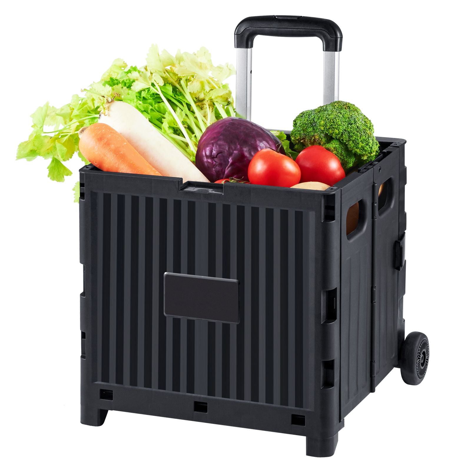 Foldable Utility Cart, 36 kg Load Capacity, Folding Portable Rolling Crate Handcart with Durable Heavy Duty Telescoping Handle and 2 Wheels for Travel Shopping Moving Luggage Office Use, Black