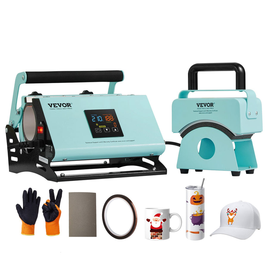 VEVOR 2 in 1 Tumbler and Hat Heat Press Machine Heat Machine for Caps Hats Mugs