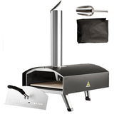 Outdoor Pizza Oven, 12-inch, Wood Pellet and Charcoal Fired Pizza Maker, Portable Outside Stainless Steel Pizza Grill with Pizza Stone, Waterproof Cover, Shovel, Wood Burner for Backyard Camping