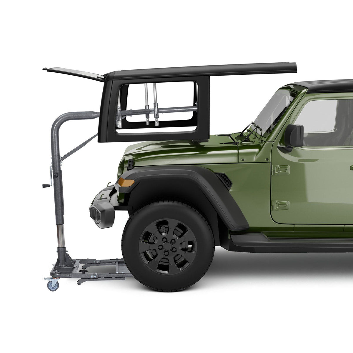 Hard Top Remover Lift, 99.79 kg, Foldable Jeep Hardtop Removal and Storage System, Easy One-Person Operation, Adjustable Height, for Jeep Wrangler YJ, TJ, JK, JL, 4XE, Ford Bronco 4 Door &6 Gen+