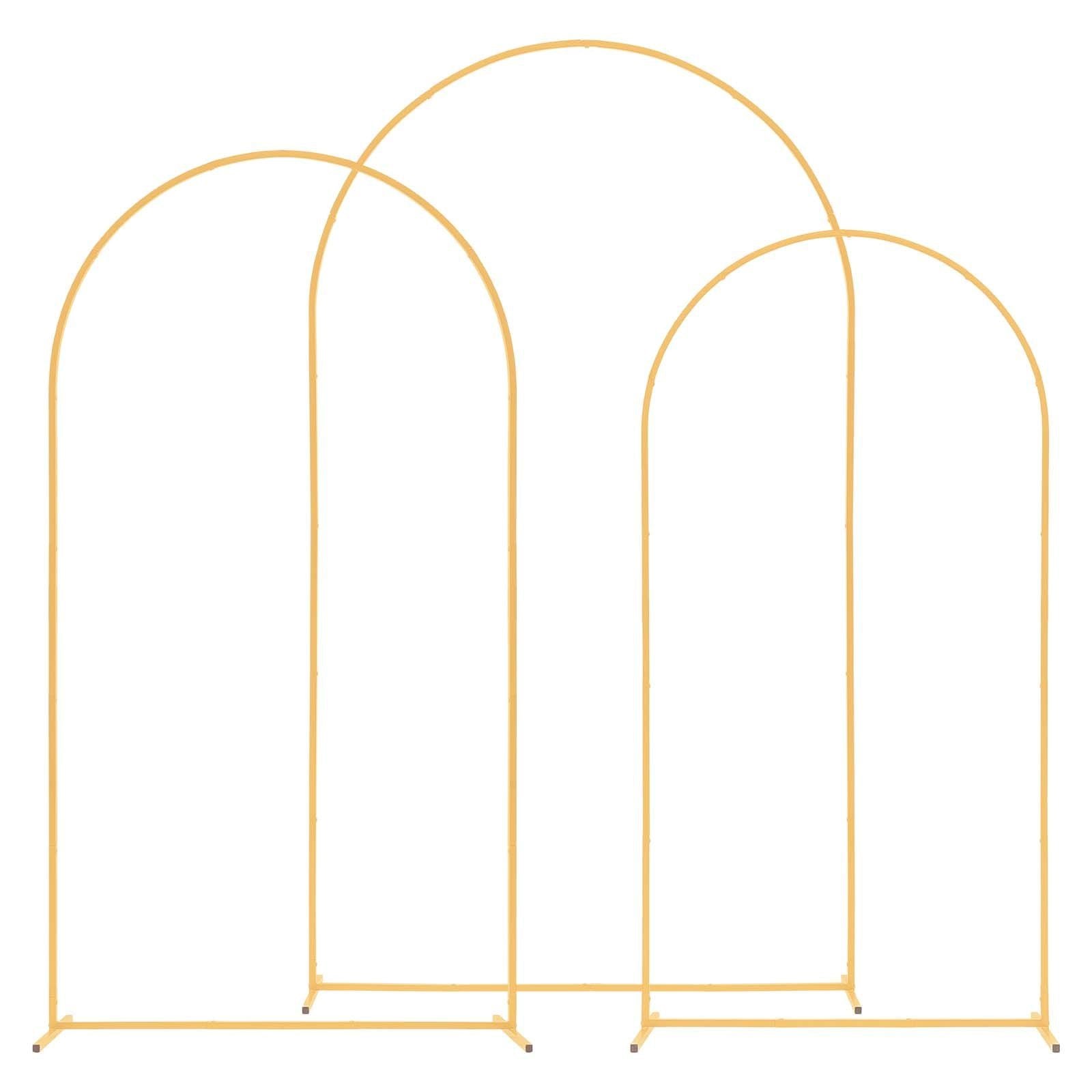 Arch Backdrop Stand, Set of 3, 2.4/2.2/2 m, Stable Structure, Easy Assembly, Gold Metal Arch Backdrop Stand for Wedding, Birthday Party, Graduation, Holiday Celebration, and Ceremony Decoration