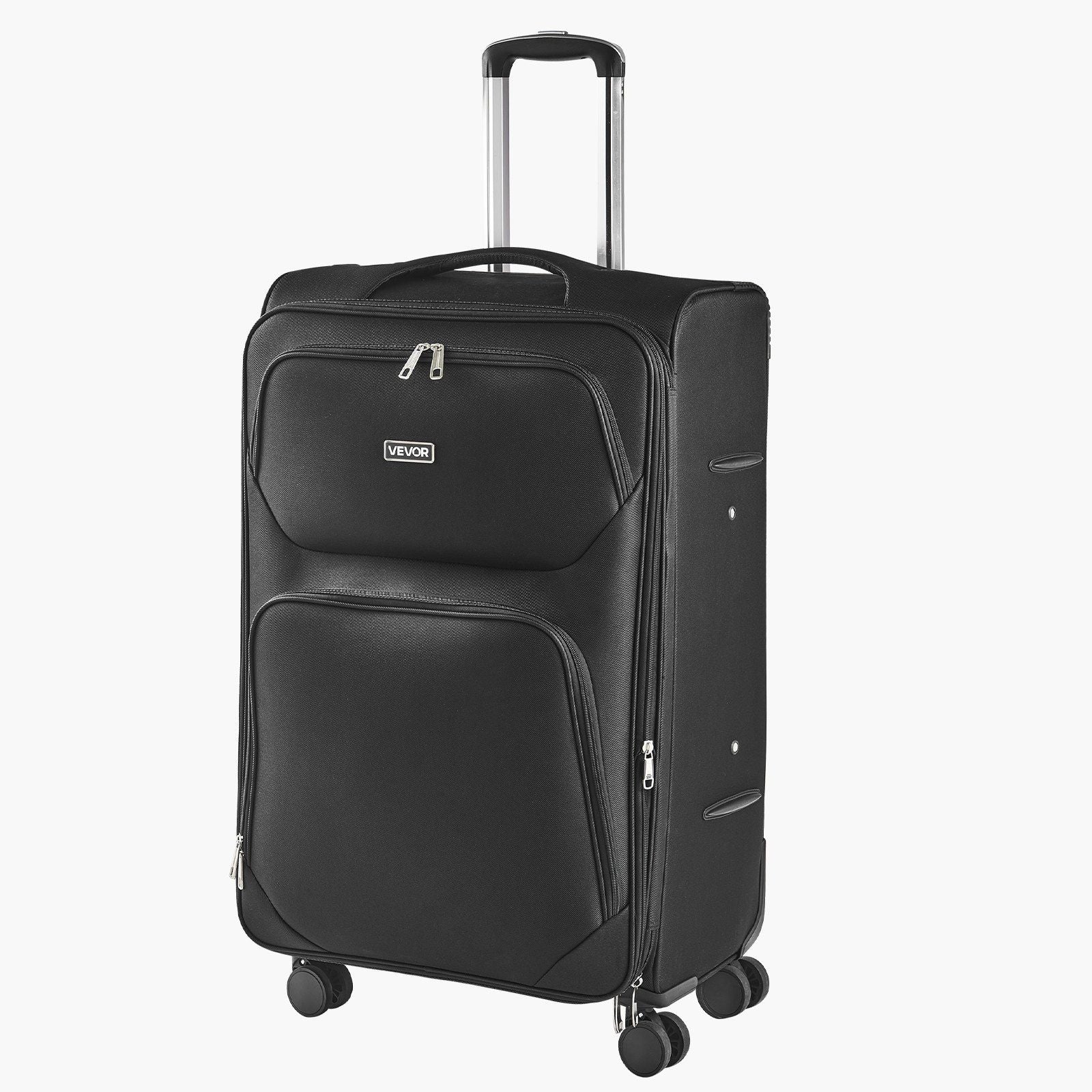 Softside Expandable Luggage with Spinner Wheels, 71 cm Softside Checked Large Luggage, Lightweight Checked Suitcase with Expandable Zippered Pocket and TSA Lock, Black