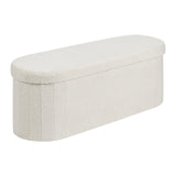 Oval Storage Ottoman Bench, Foldable Teddy Fleece End of Bed Bench, Folding Upholstered Bed Ottoman Chest with Large Storage Space, Supports 660 lbs, for Living Room, Bedroom, Entryway, Beige