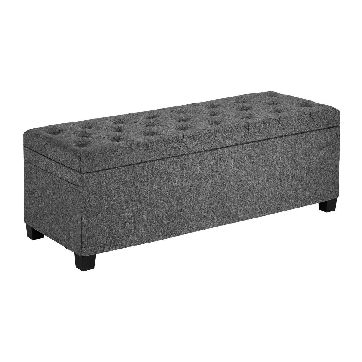 Storage Ottoman Bench, Button-Tufted End of Bed Bench with Side Bags, Flip-up Upholstered Storage Chest with Metal Frame, Linen Bed Ottoman for Living Room, Bedroom, Entryway, Office, Grey